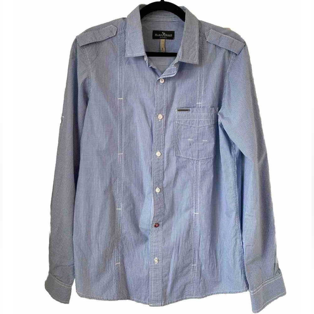 Marc Ecko Cut & Sew Mens S Gingham Button Down Long Sleeve Dress Shirt‎ Emblem